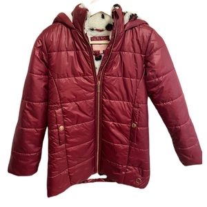 BCBG Girls Red and Leopard Print Puffer Coat